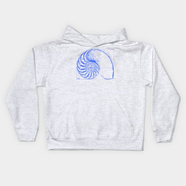 Fibonacci on a nautilus shell (blue) Kids Hoodie by funmaths